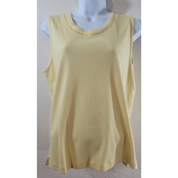 Napa Valley Yellow Round Neck Crochet Detail Sleeveless Top Large Lightweight - Picture 1 of 5